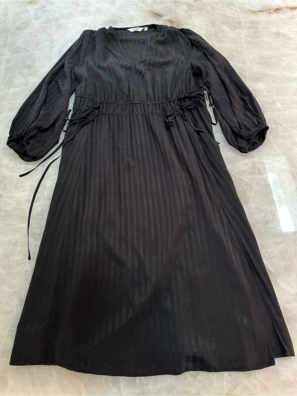 & Other Stories Black Satin Jacquard Loose Fit Midi Dress | Size Large